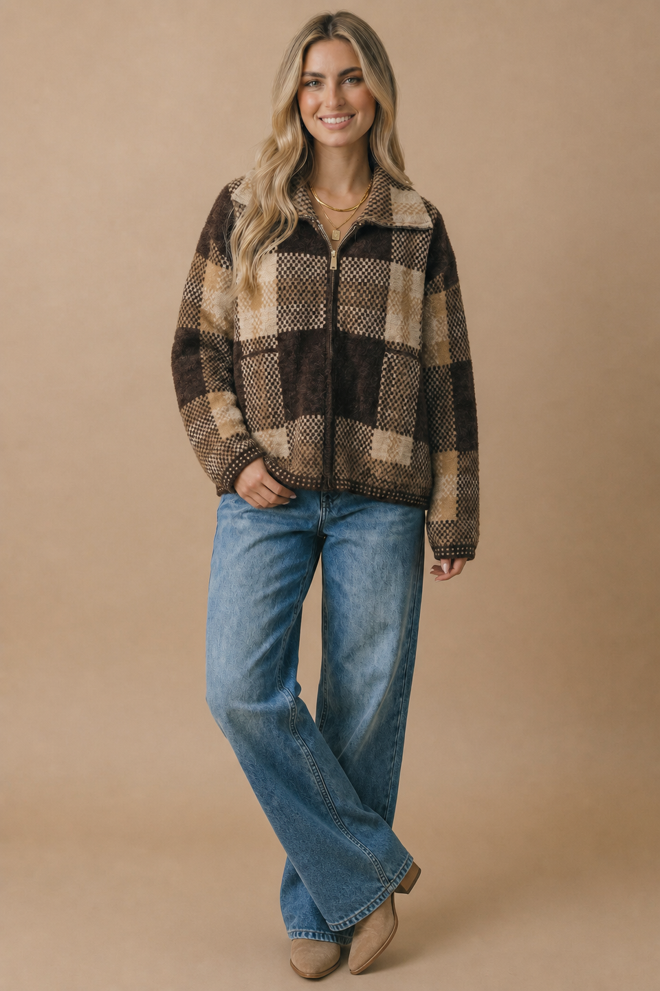 Checkered Jacquard Oversized Fit Jacket