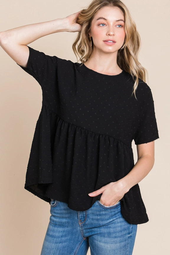 Dainty Textured Peplum Top Black