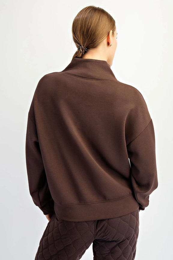 Espresso Modal Scuba Luxe Half Zip Jacket