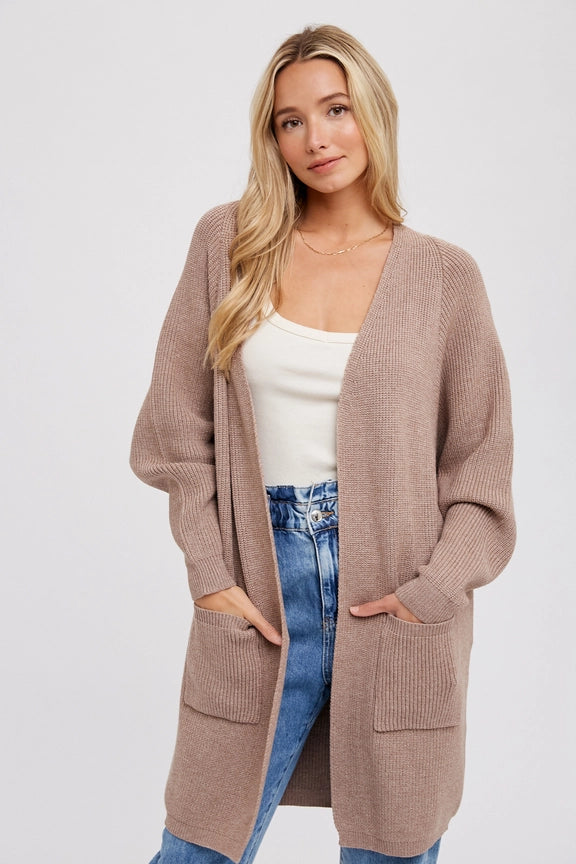 Open Front Batwing Sleeve Cardigan Latte