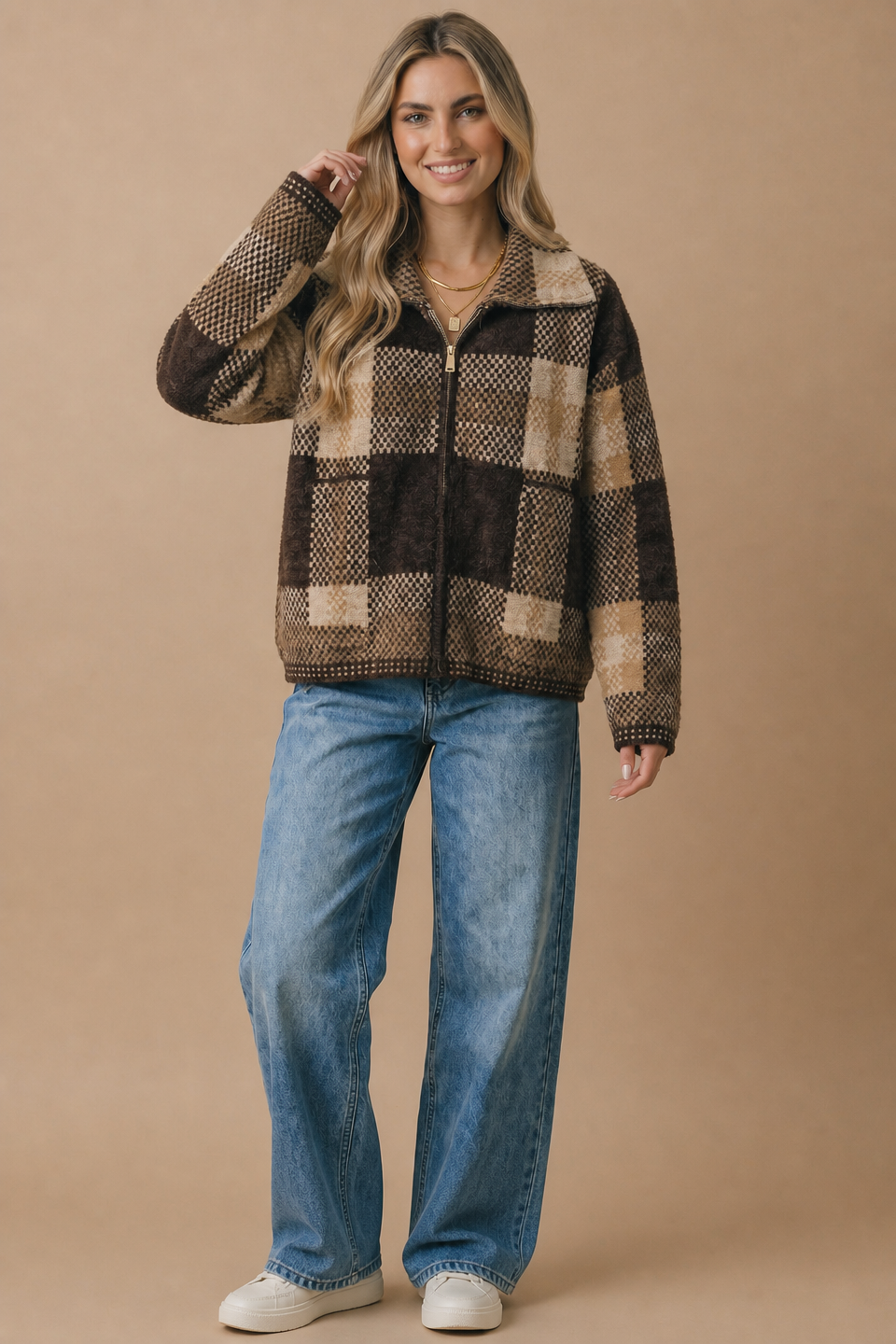 Checkered Jacquard Oversized Fit Jacket