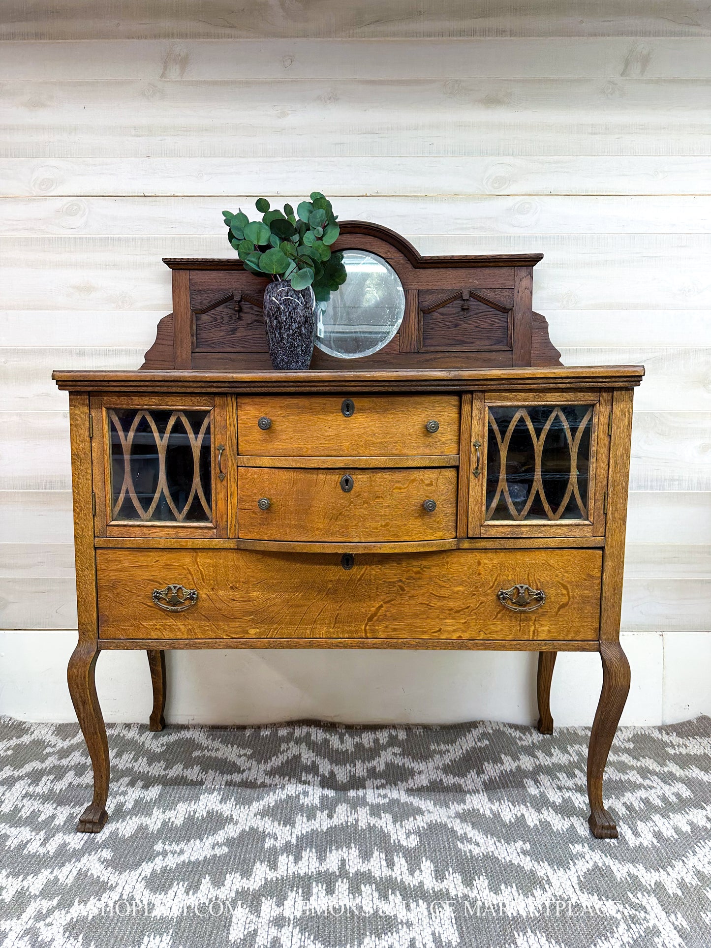 Oak Sideboard Buffet with Mirror