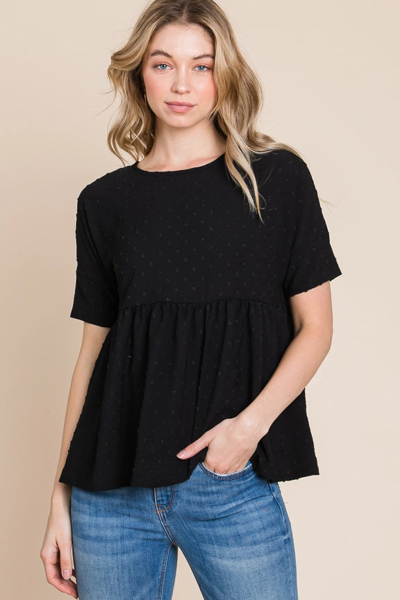 Dainty Textured Peplum Top Black