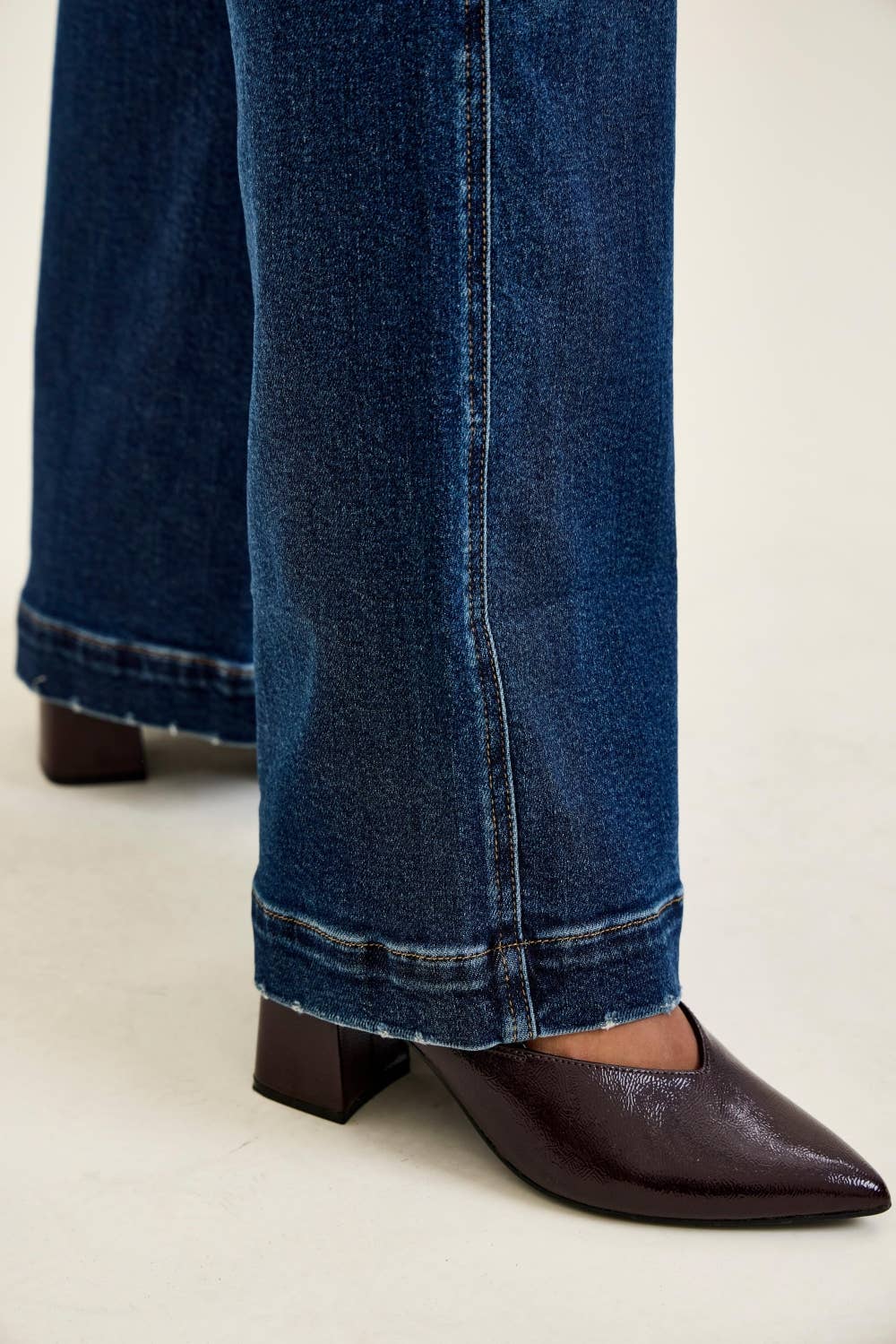LUX High Waisted Retro Wide w/ Front Tab Closure DK Fade Indigo