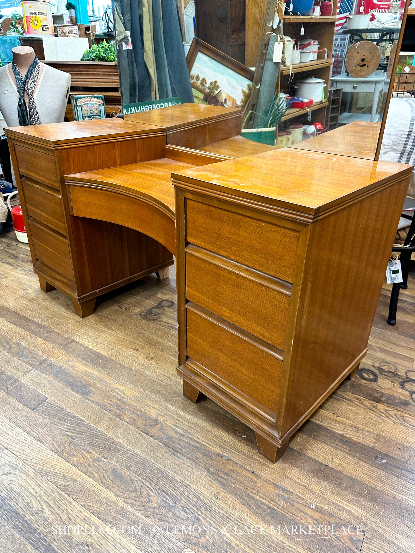 Vintage MCM Vanity & Mirror and Night Stand Set