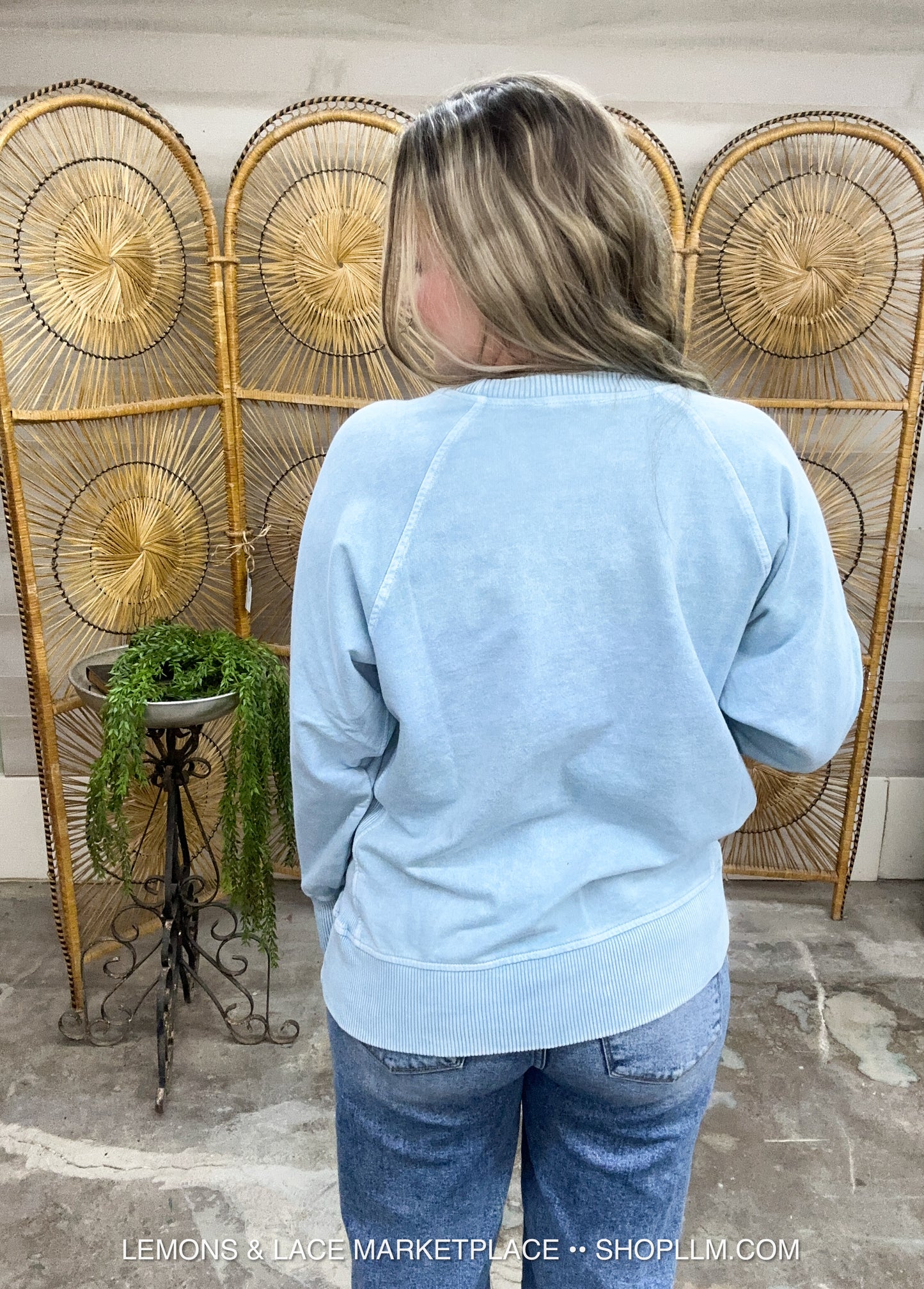 Dusty Teal Acid Washed French Terry Pullover