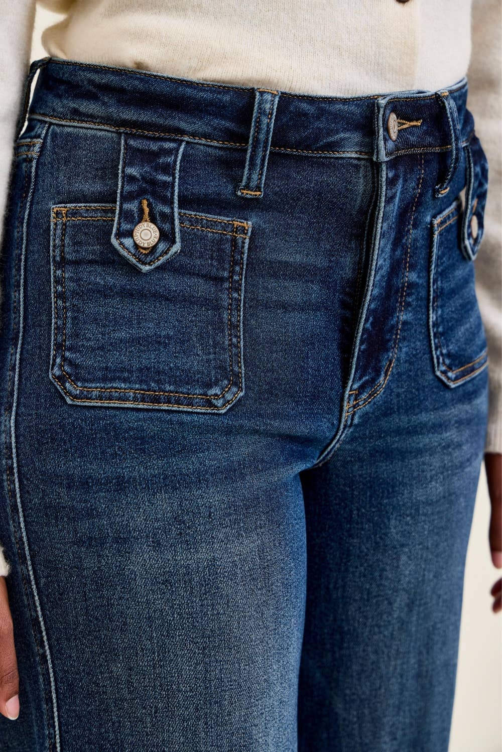 LUX High Waisted Retro Wide w/ Front Tab Closure DK Fade Indigo