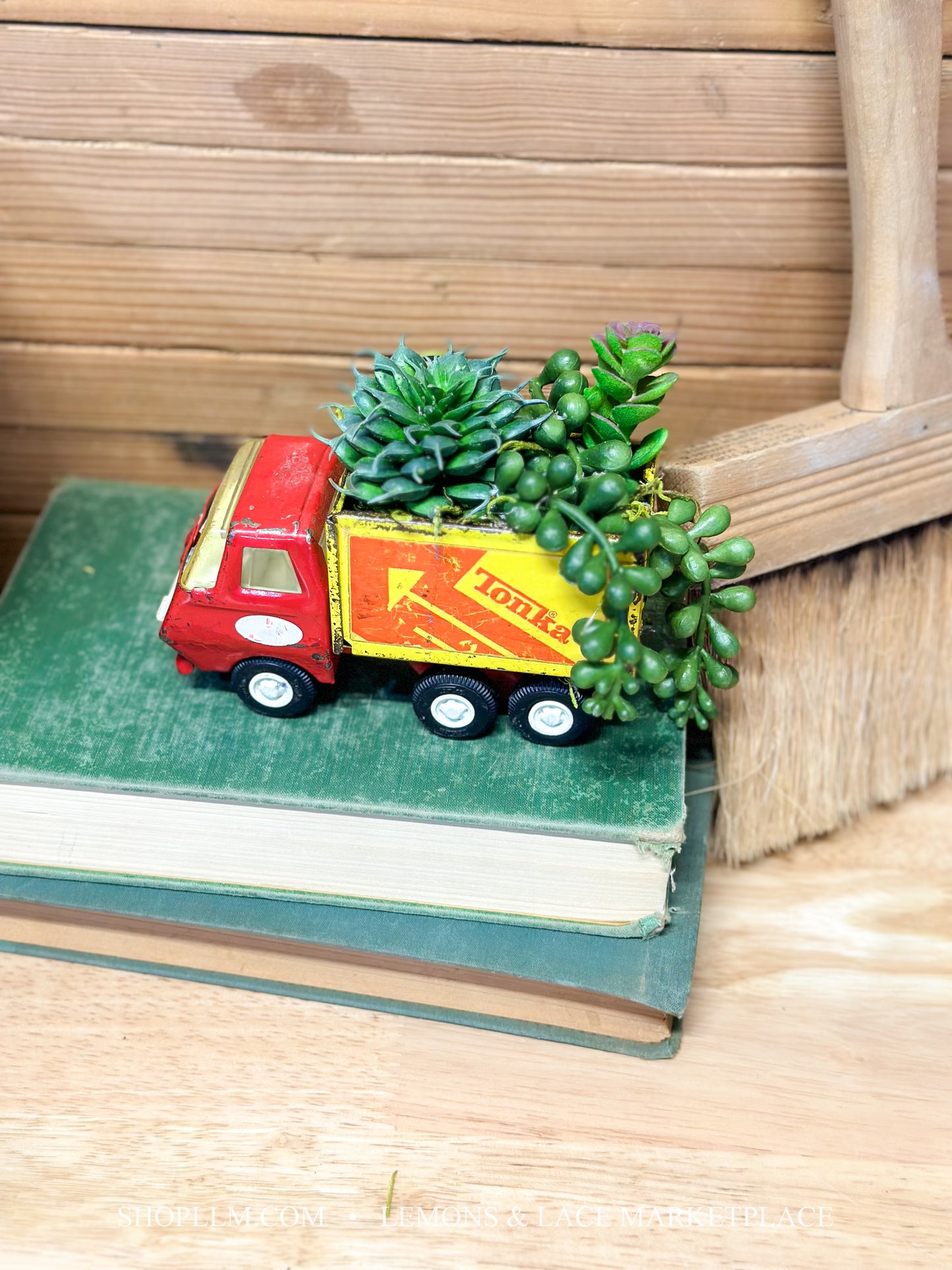 Metal Toy Tonka Truck with Succulent Floral