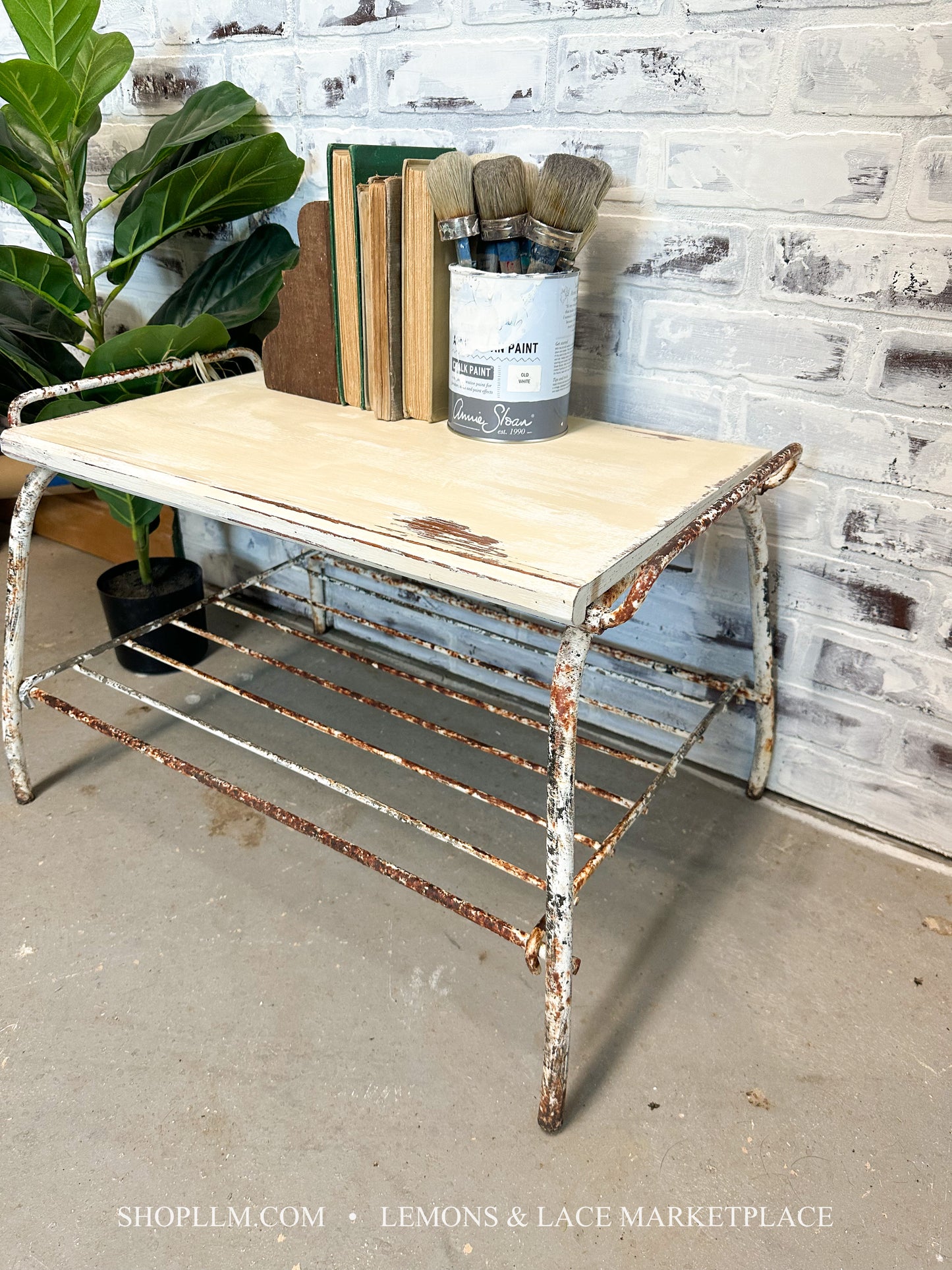 White Iron and Wood Table