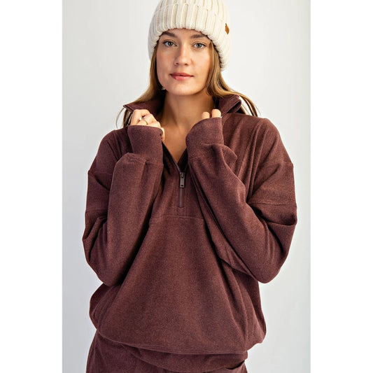 Dark Cherry Brushed Quarter Zip Hoodie