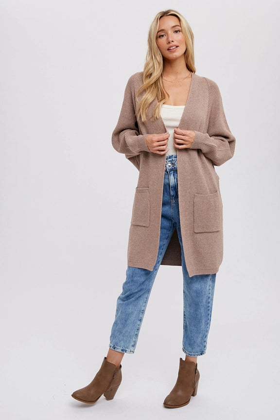 Open Front Batwing Sleeve Cardigan Latte