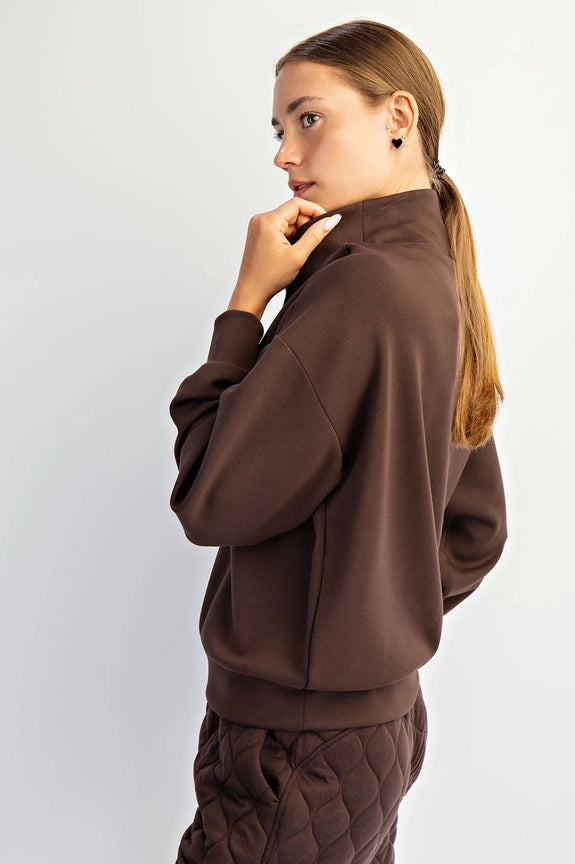 Espresso Modal Scuba Luxe Half Zip Jacket