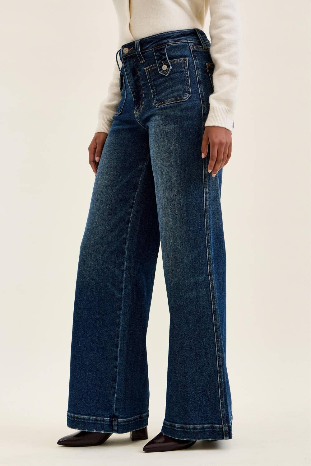 LUX High Waisted Retro Wide w/ Front Tab Closure DK Fade Indigo