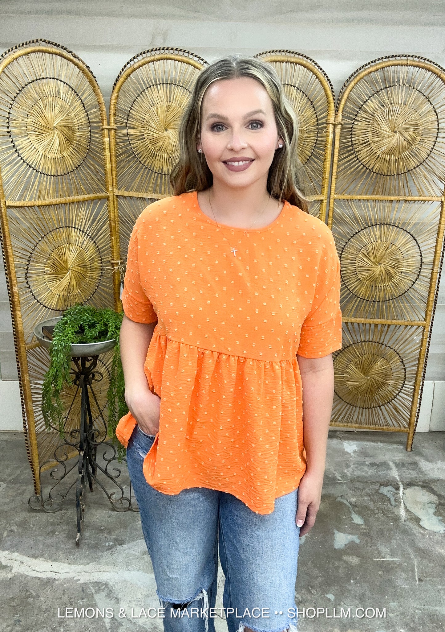 Dainty Textured Peplum Top Apricot