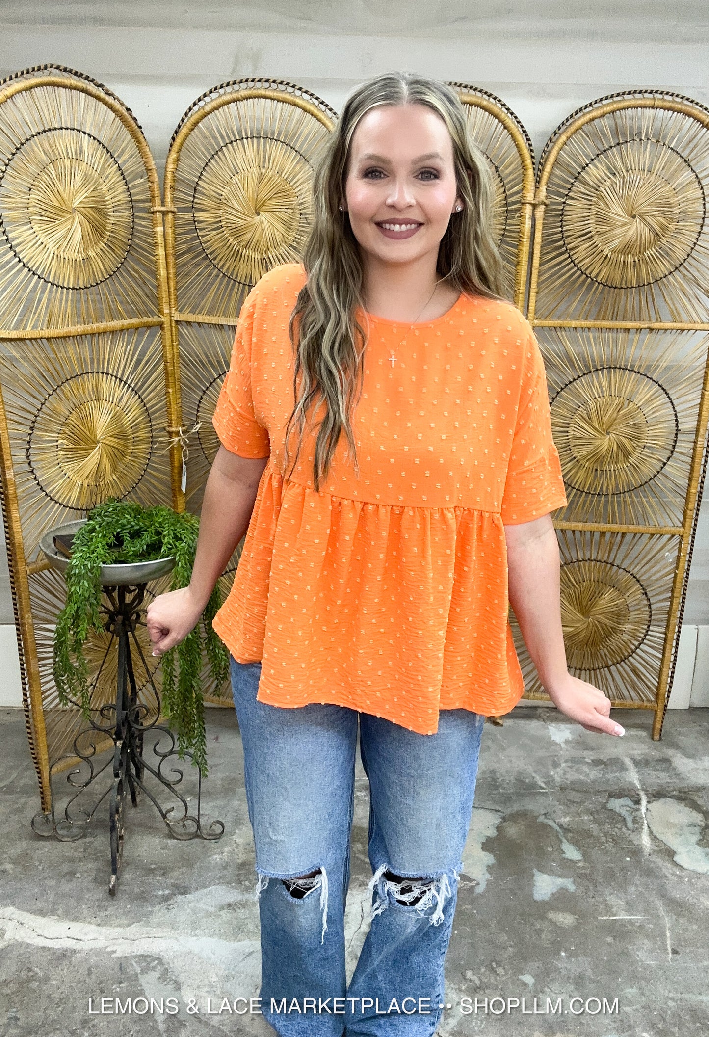Dainty Textured Peplum Top Apricot