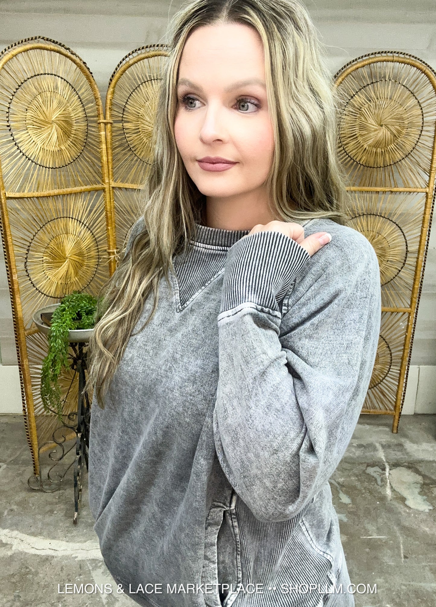 Ash Black Acid Washed French Terry Pullover