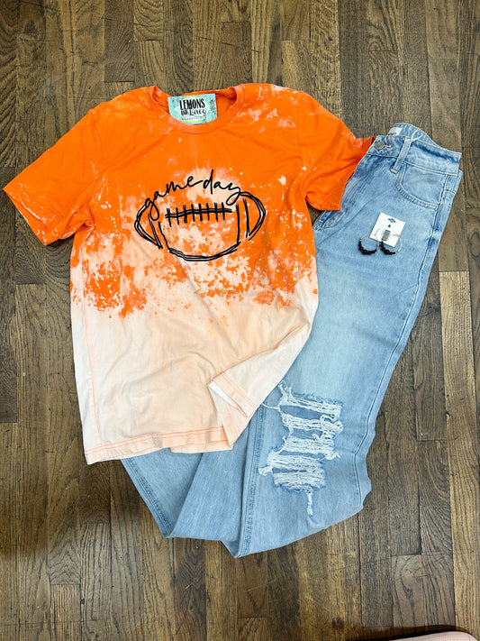 Orange Bleached Game Day Football Graphic Tee