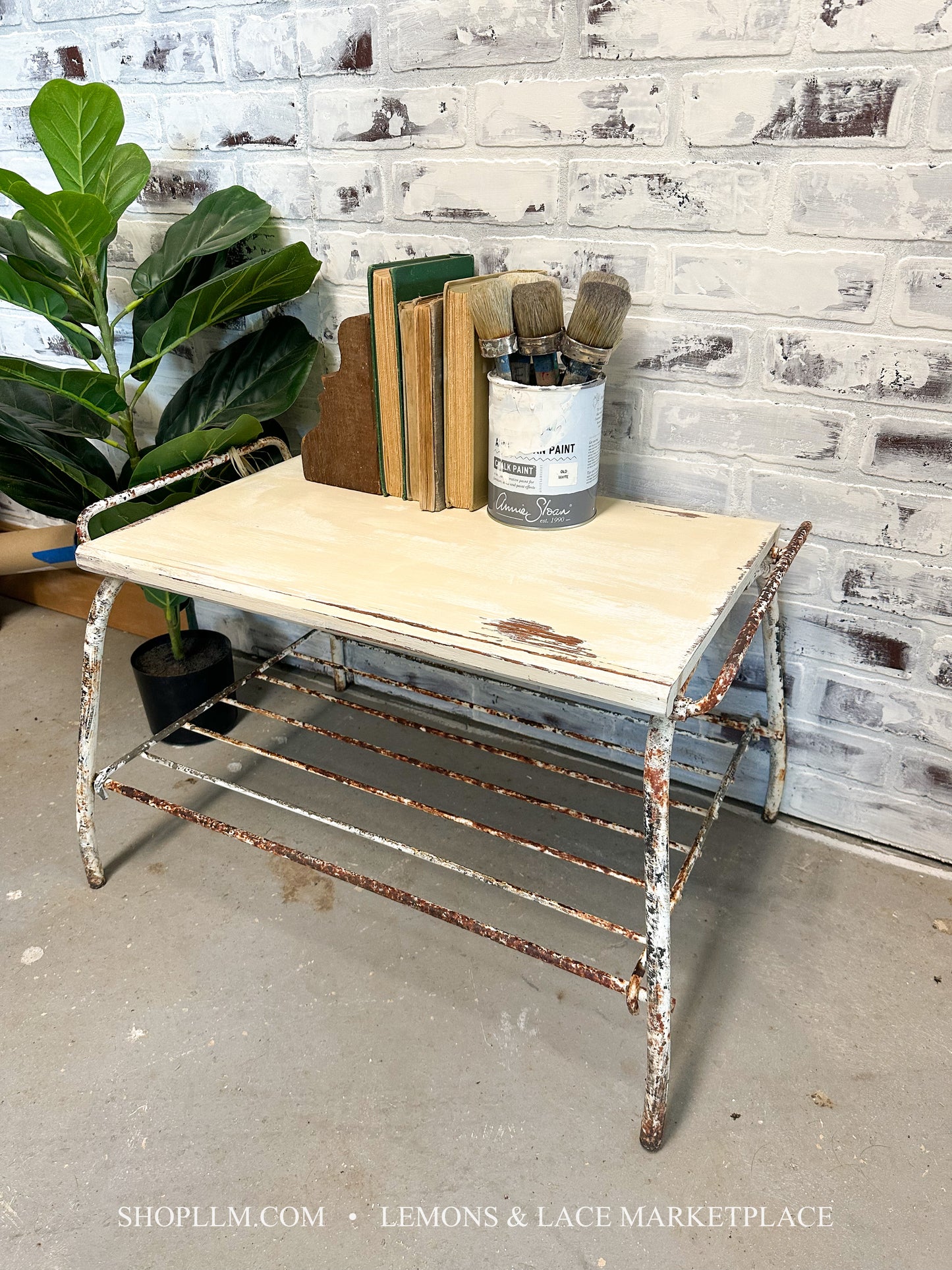 White Iron and Wood Table