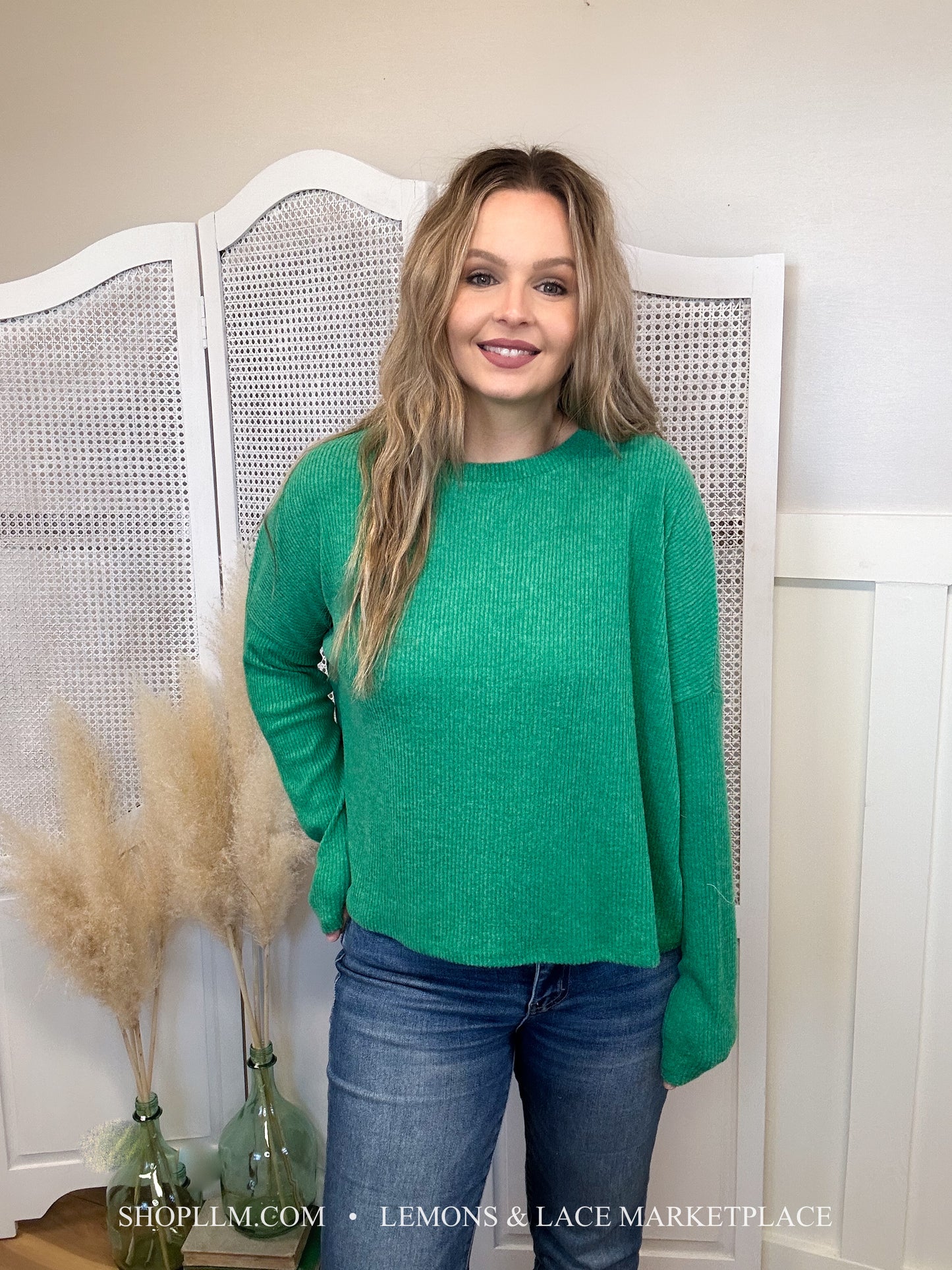 Kelly Green Ribbed Dolman Sweater