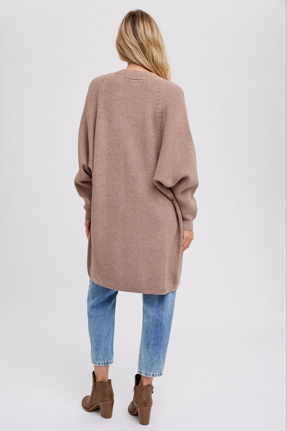 Open Front Batwing Sleeve Cardigan Latte