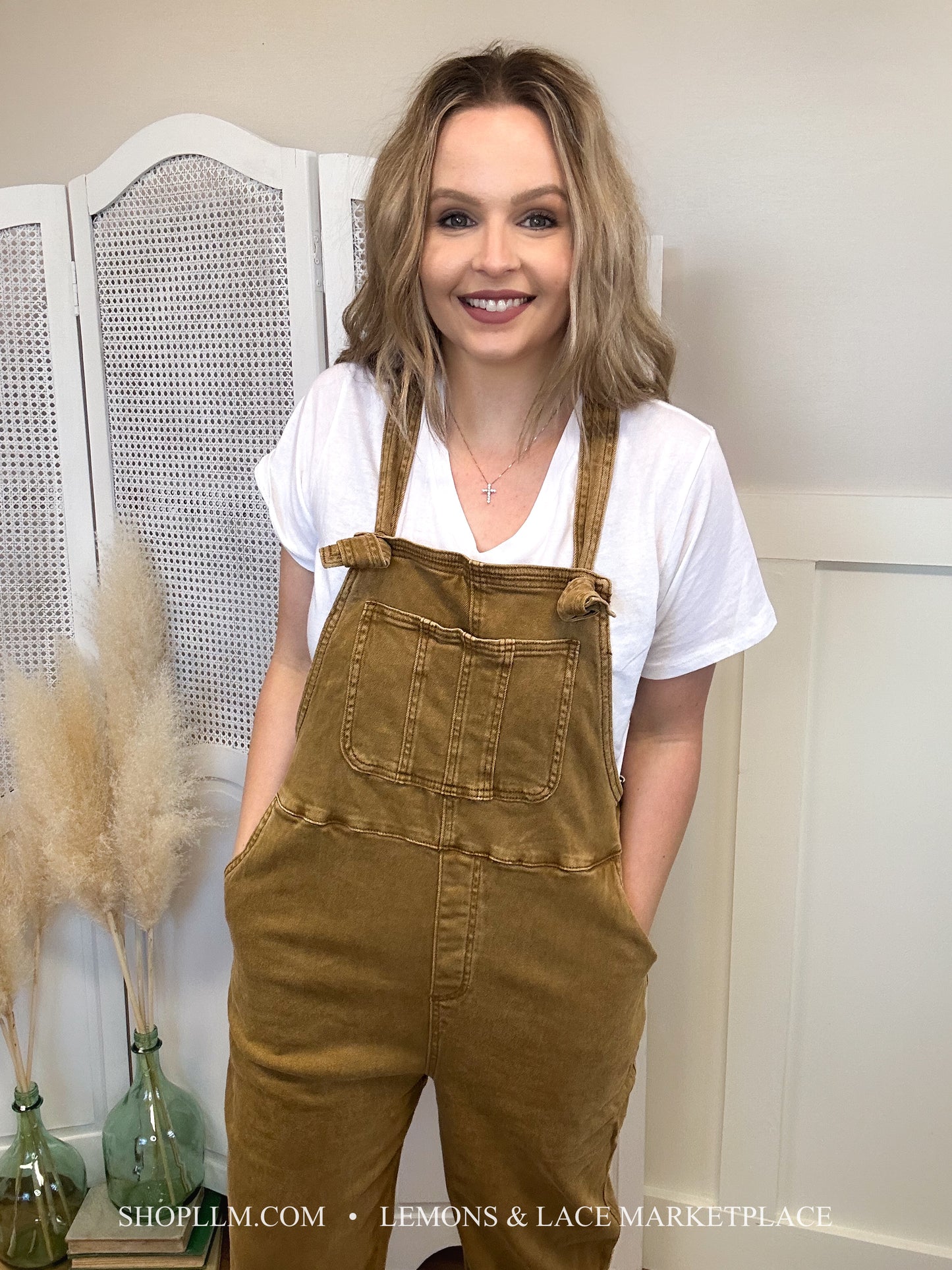 Washed Knot Strapped Relaxed Overalls