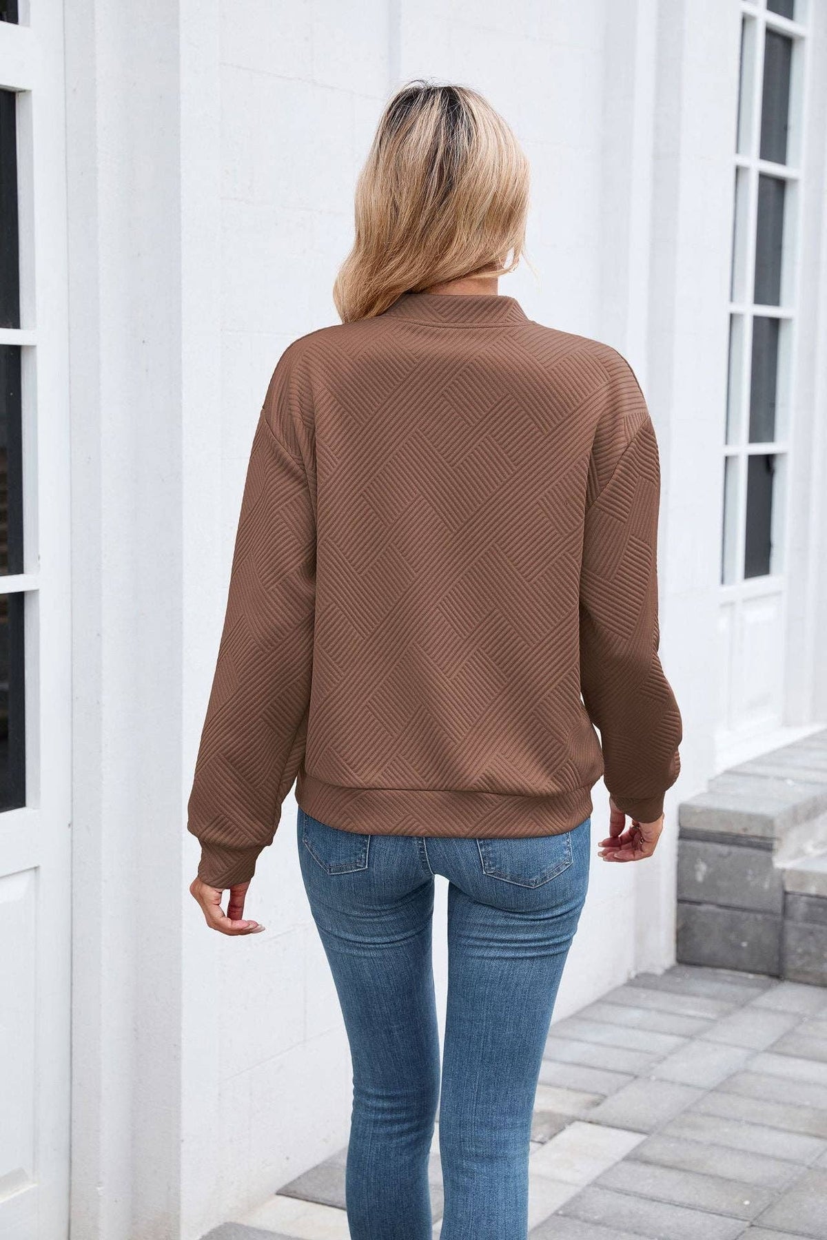 Quilted Zip-Up Bomber Jacket Casual Long Sleeve Sweatshirt