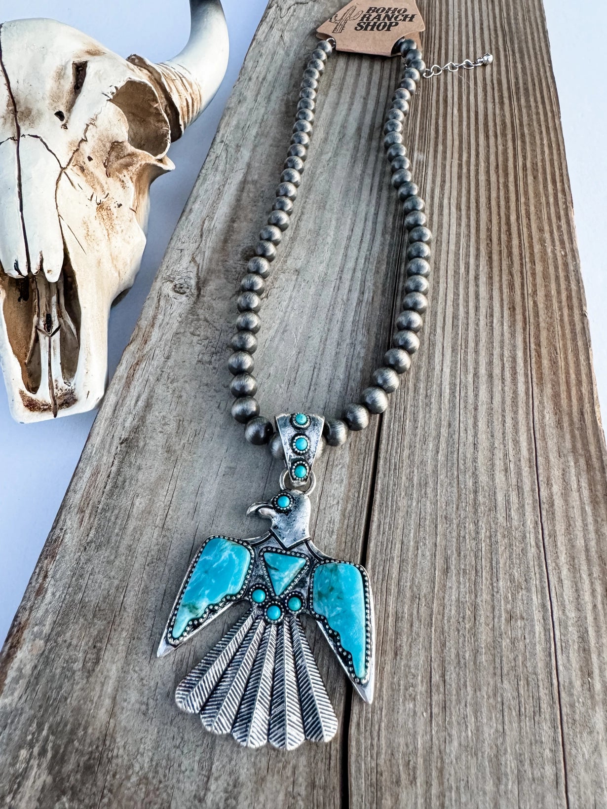 Western Navajo Turquoise Thunderbird Necklac