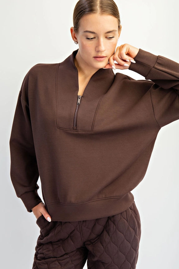 Espresso Modal Scuba Luxe Half Zip Jacket