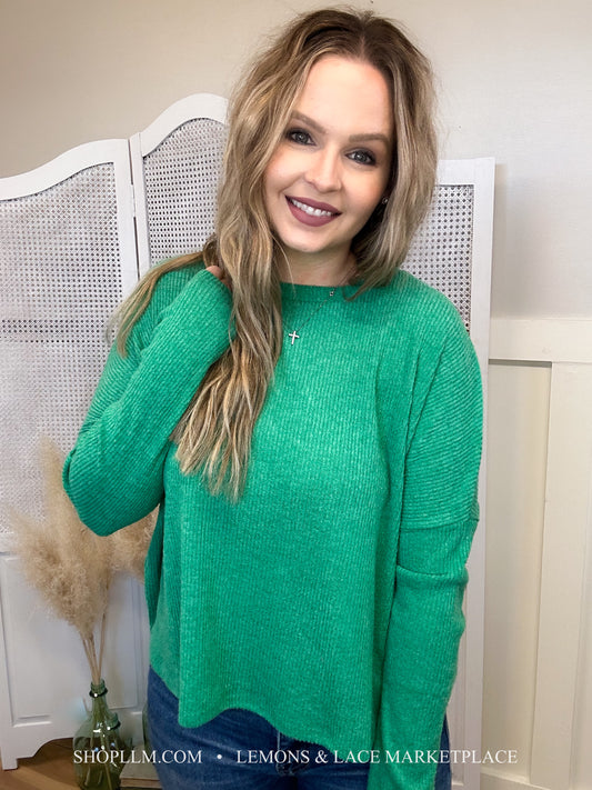 Kelly Grn Ribbed Dolman Sweater