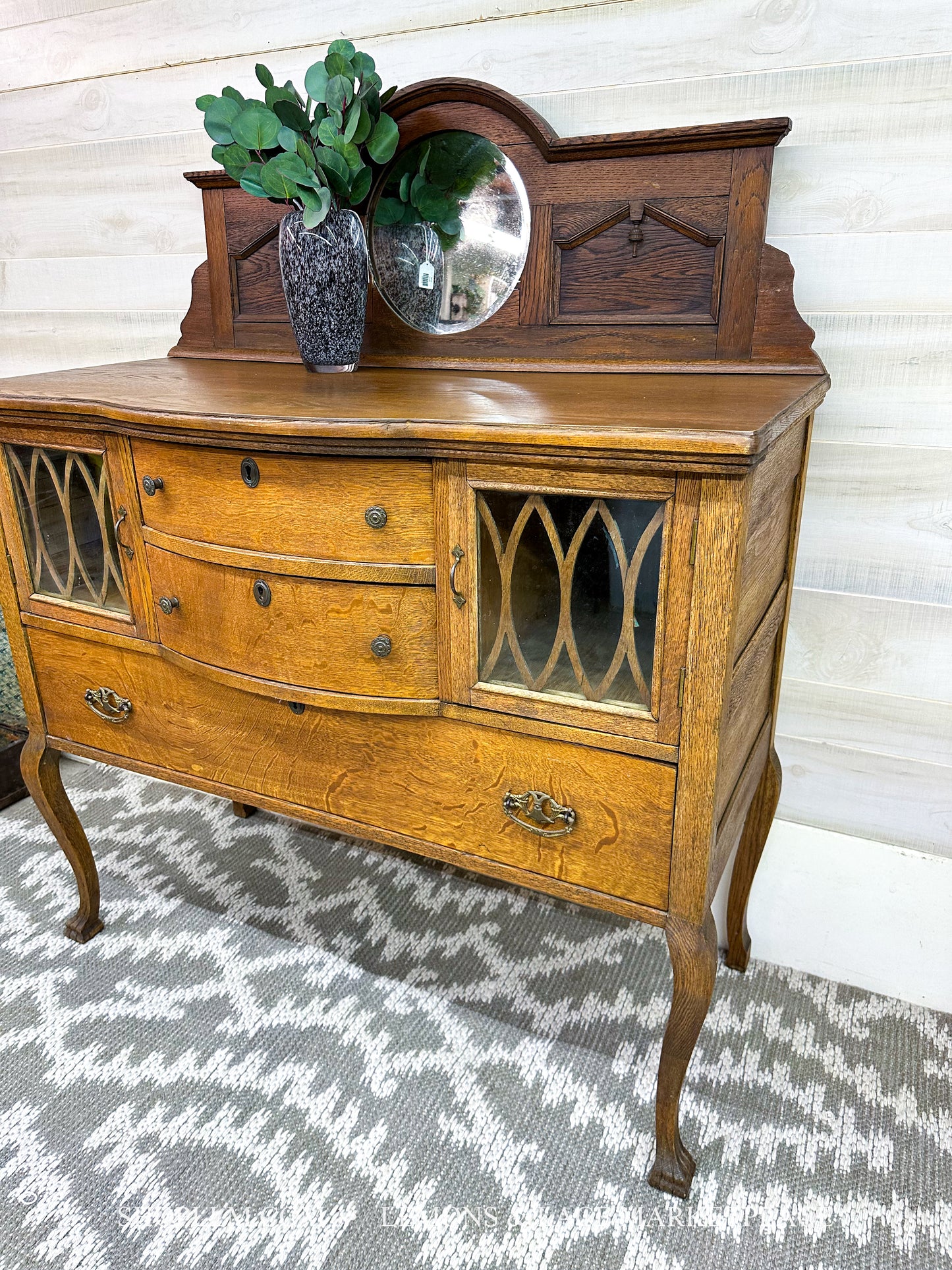 Oak Sideboard Buffet with Mirror