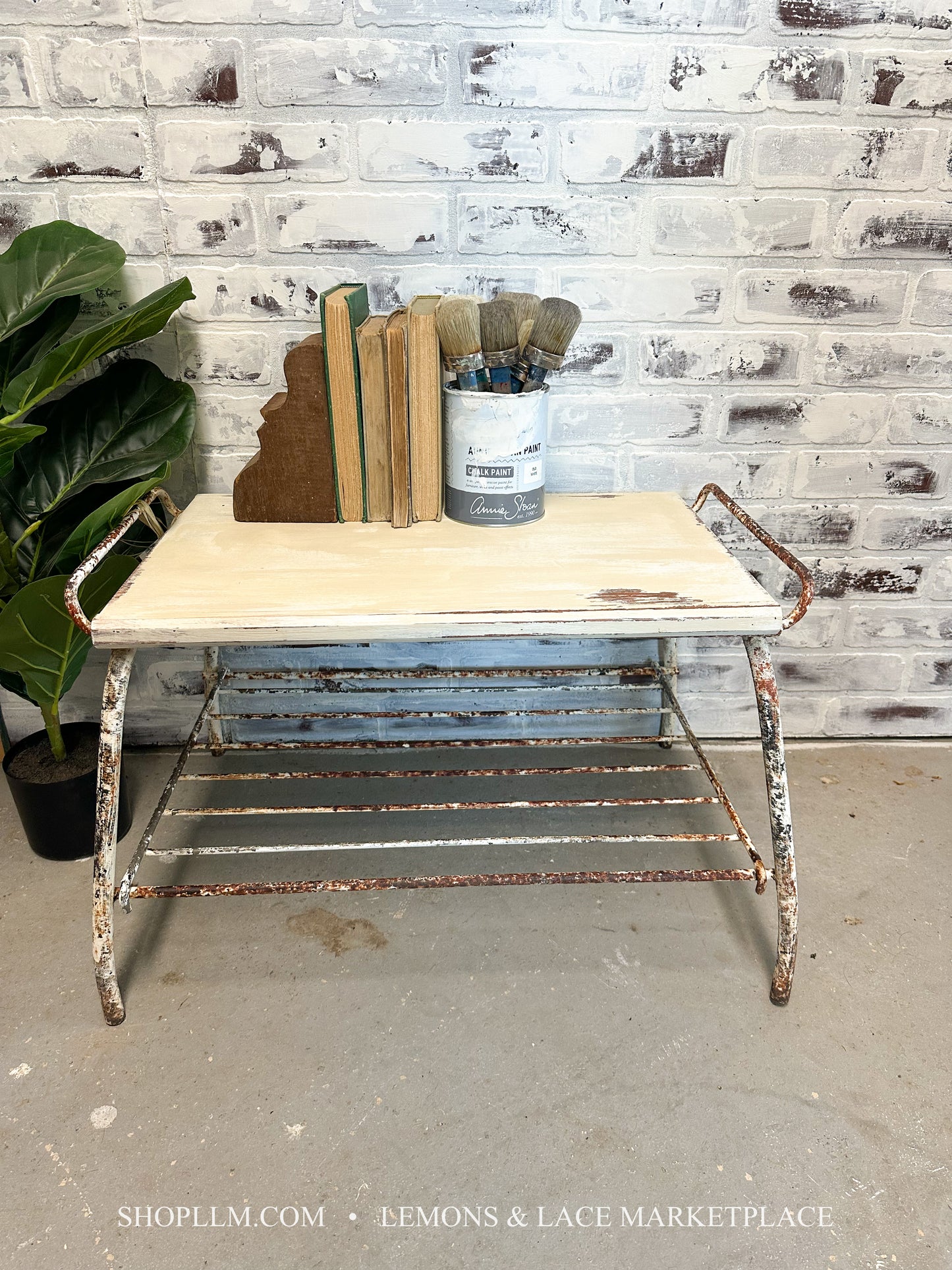 White Iron and Wood Table