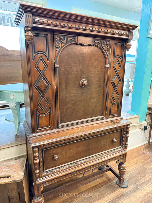 Antique Ornate Wood Cabinet w/ Shelves