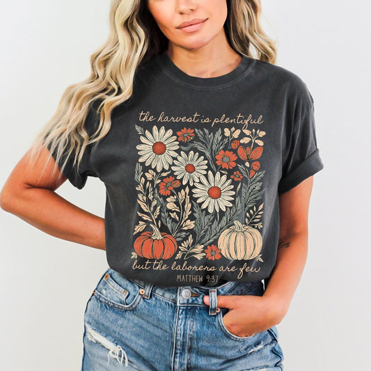 Harvest Is Plentiful Comfort Colors Christian Fall Tee