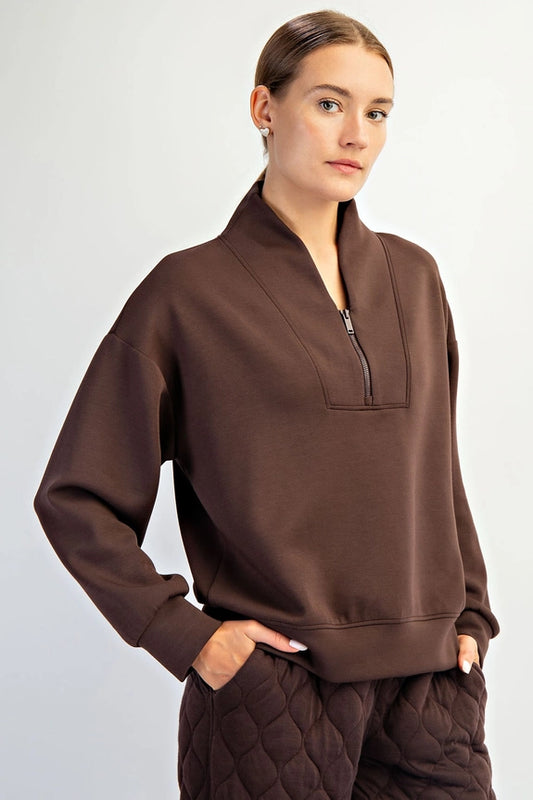 Espresso Modal Scuba Luxe Half Zip Jacket