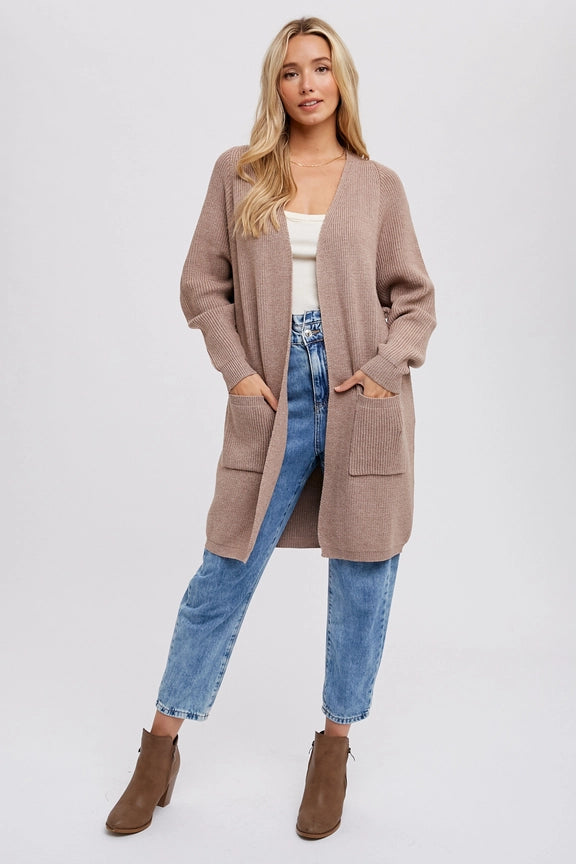 Open Front Batwing Sleeve Cardigan Latte