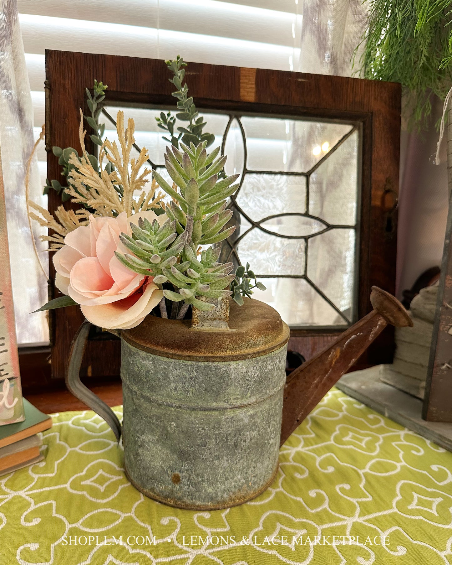 Rusted Watering Can with Succulent Floral