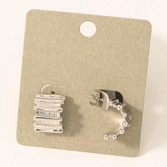 Wide Bar Hoop Earrings in Silver