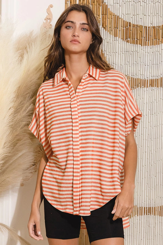 Dolman Coral Striped Blouse