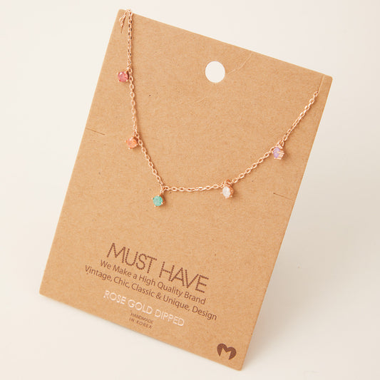 Crystal Stud Drop Necklace in Rose Gold