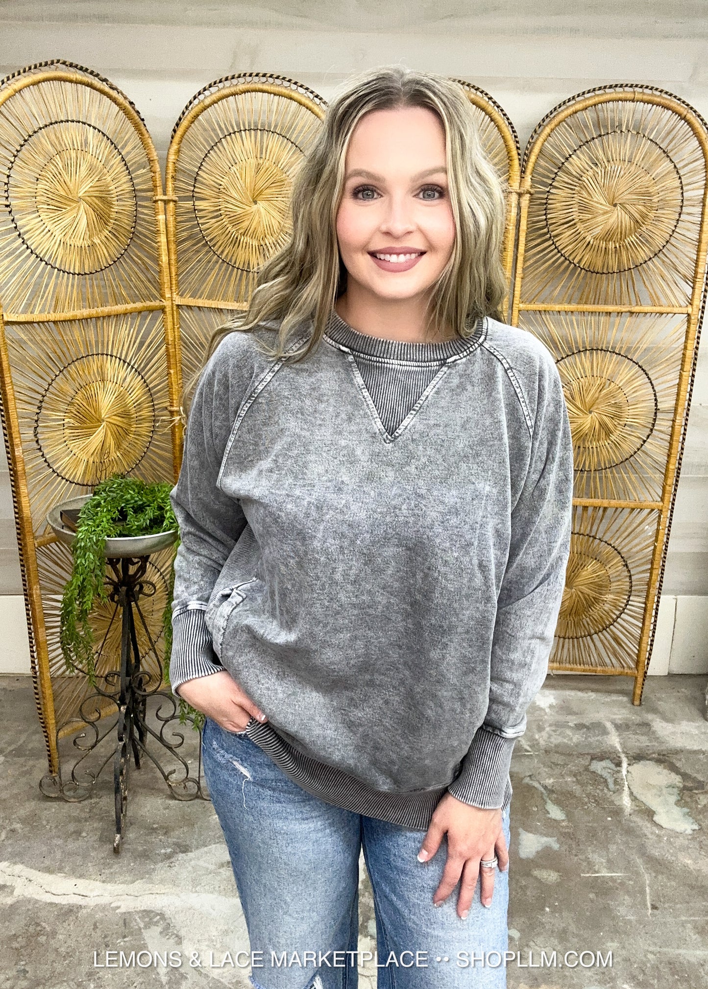 Ash Black Acid Washed French Terry Pullover