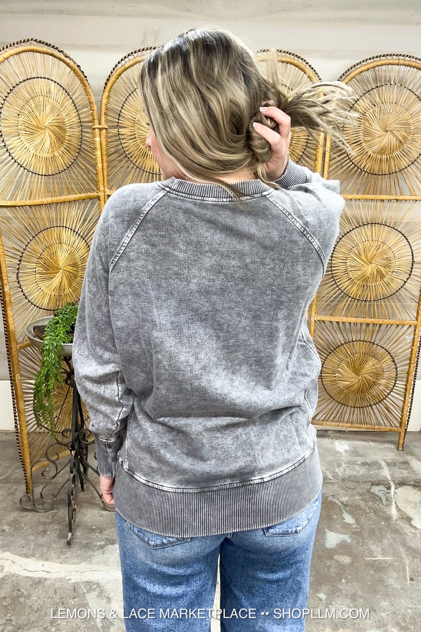 Ash Black Acid Washed French Terry Pullover