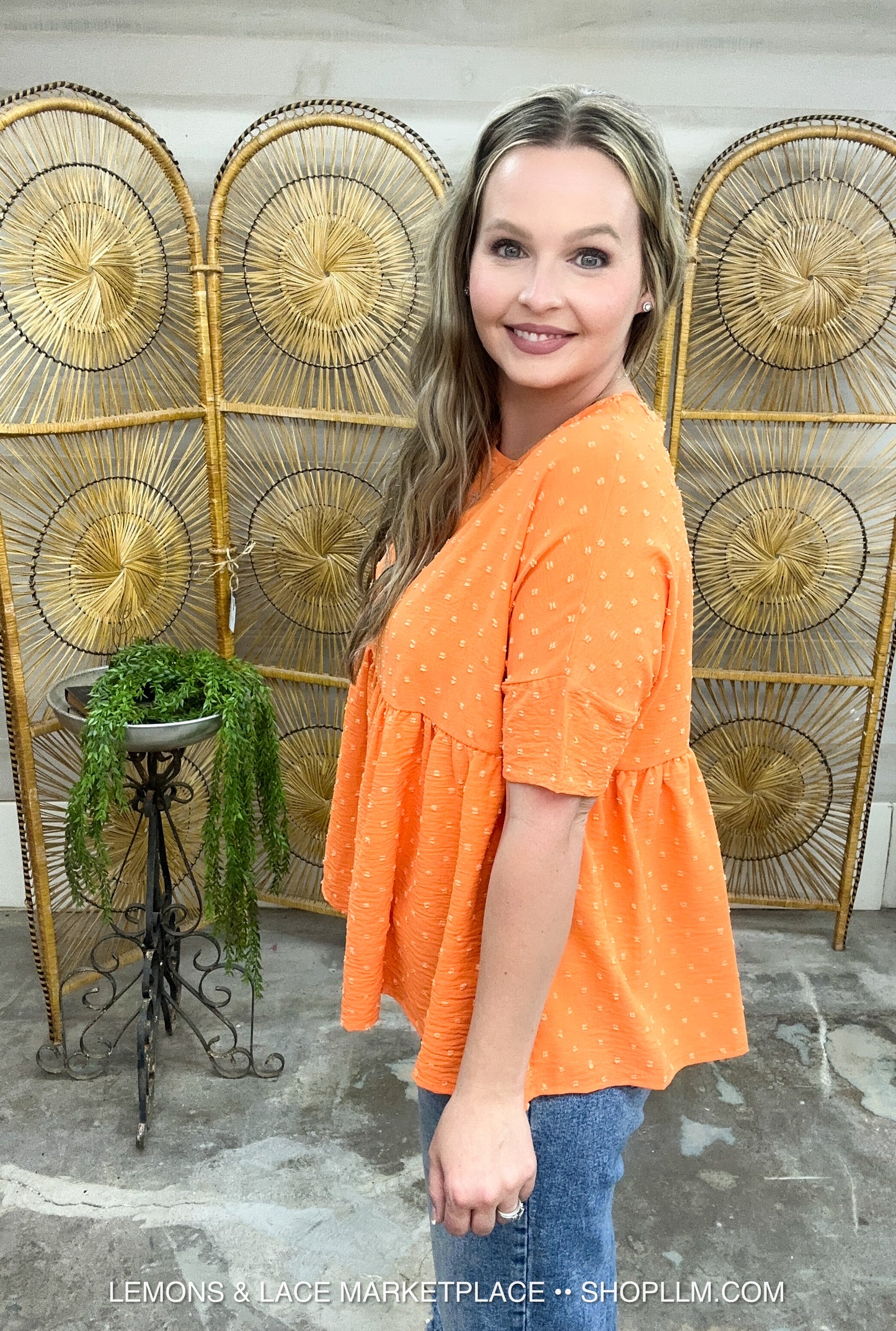 Dainty Textured Peplum Top Apricot