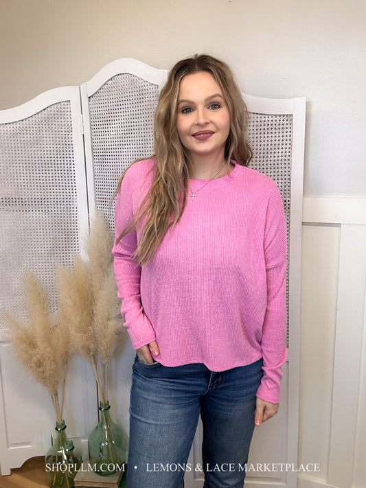 Candy Pink Ribbed Dolman Sweater