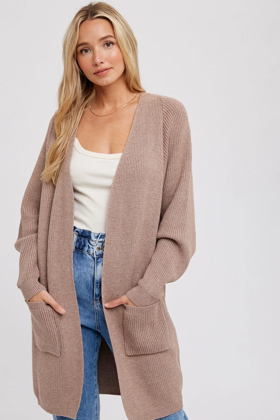 Open Front Batwing Sleeve Cardigan Latte