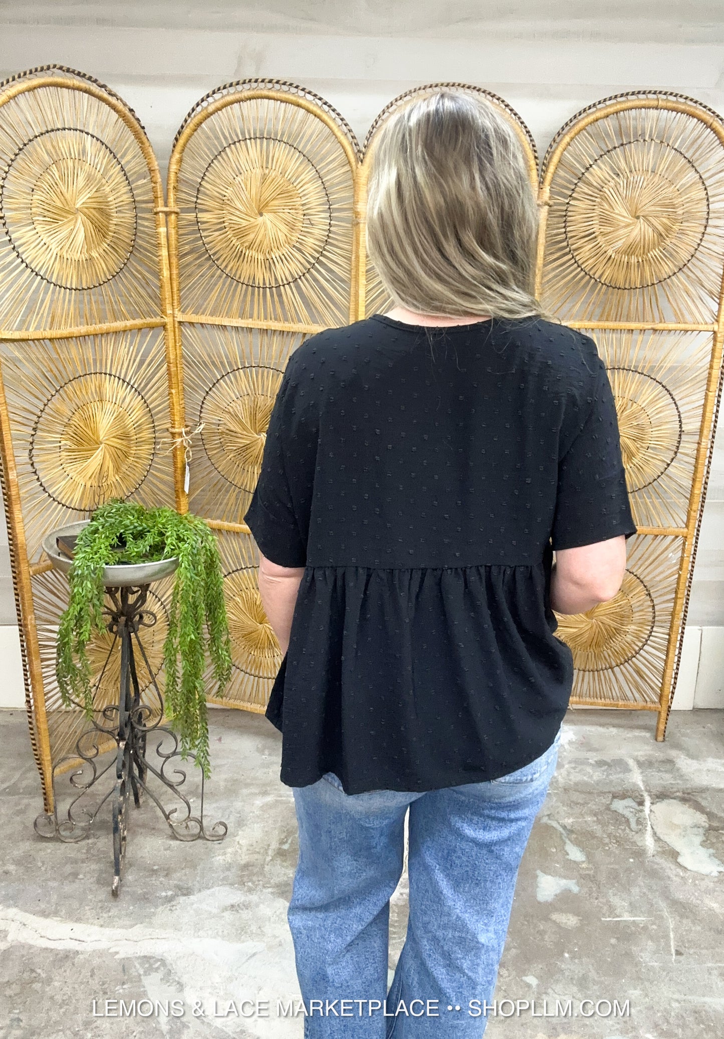 Dainty Textured Peplum Top Black