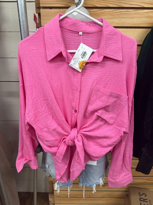 CASUAL BUTTON UP PINK TOP