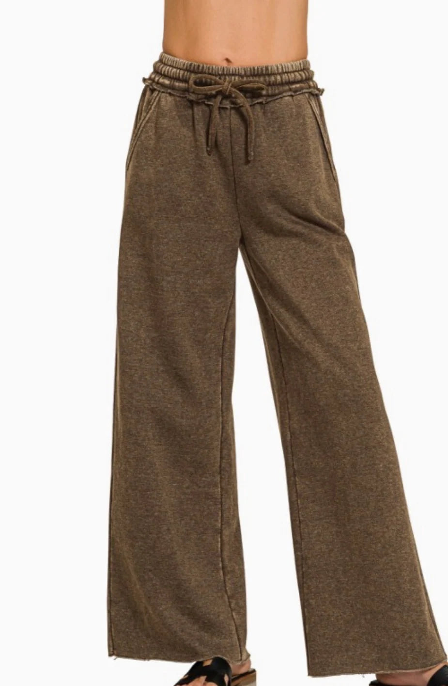 Acid Wash Fleece Palazzo Sweatpants Espresso