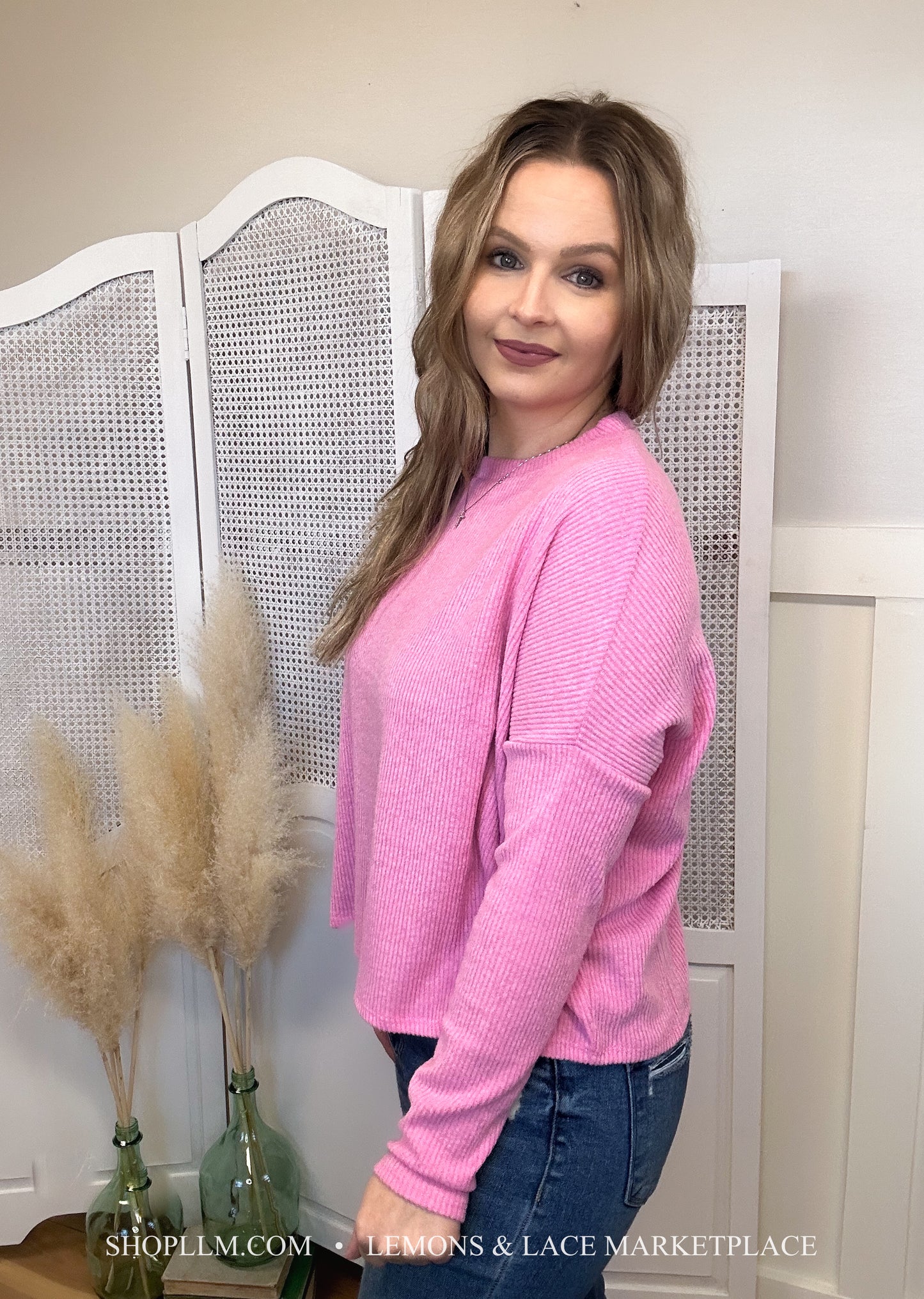Candy Pink Ribbed Dolman Sweater