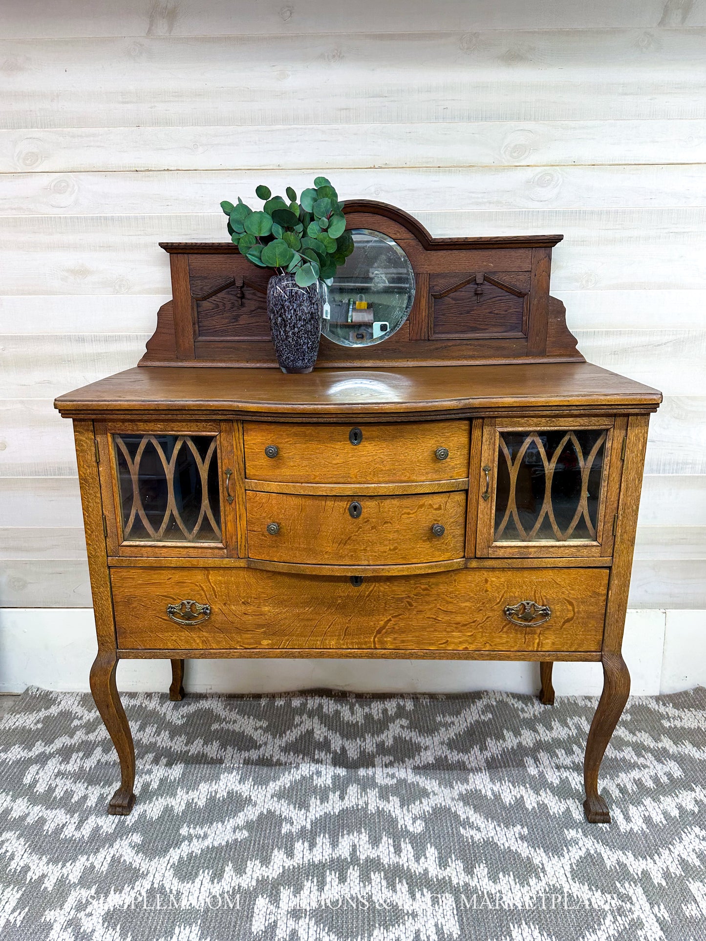 Oak Sideboard Buffet with Mirror