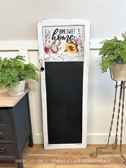 Repurposed Chalkboard with Floral Designs